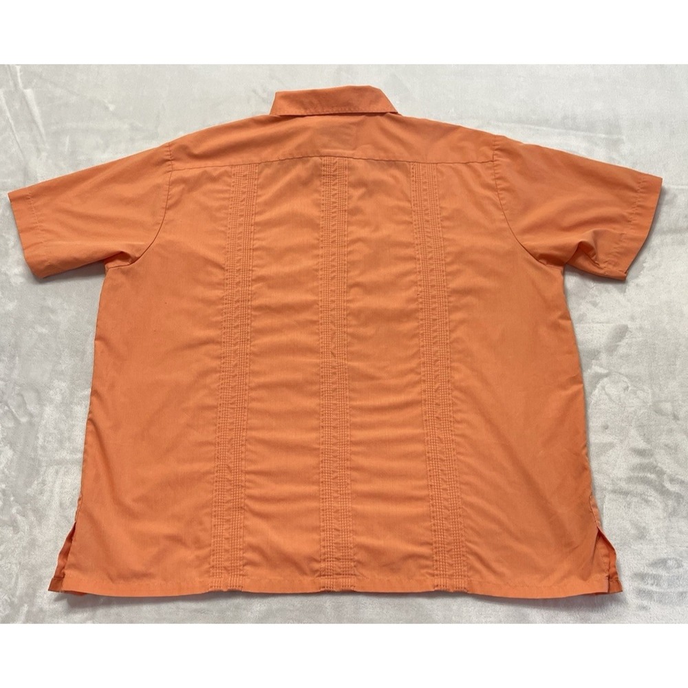 The Genuine Haband Guayabera Shirt Men XL Orange Full Zip Embroidered Vacation - Picture 3 of 14